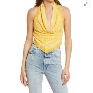 Free People How’s It Going Embroidered Halter Tank Sun Daze Yellow Small